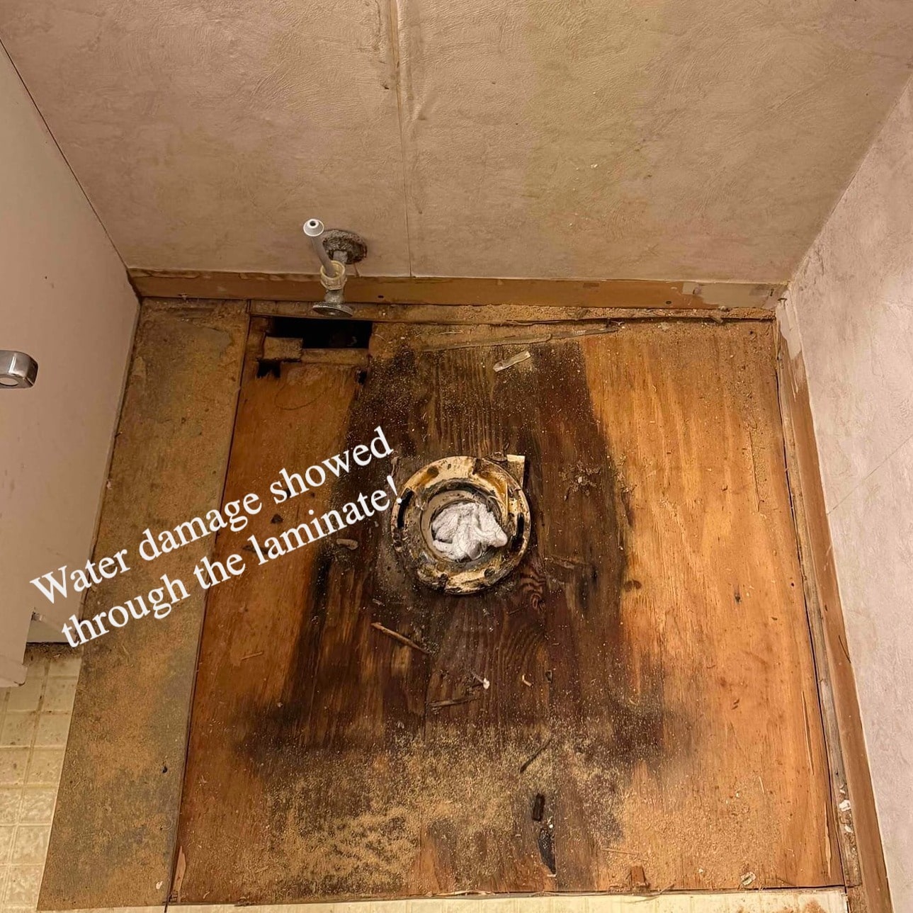 Water slowly leaked out over time into the subfloor.